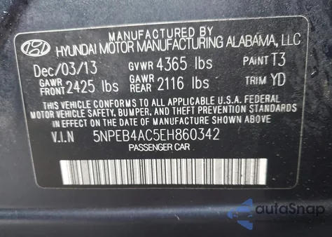 2014 Hyundai Sonata Gls from USA, damaged, VIN 5NPEB4AC5EH860342